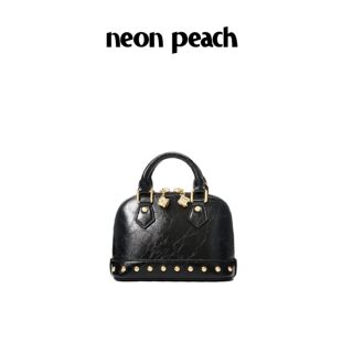 霓桃NEON·PEACH原创小众铆钉手提包高级油蜡皮黑色小包贝壳包