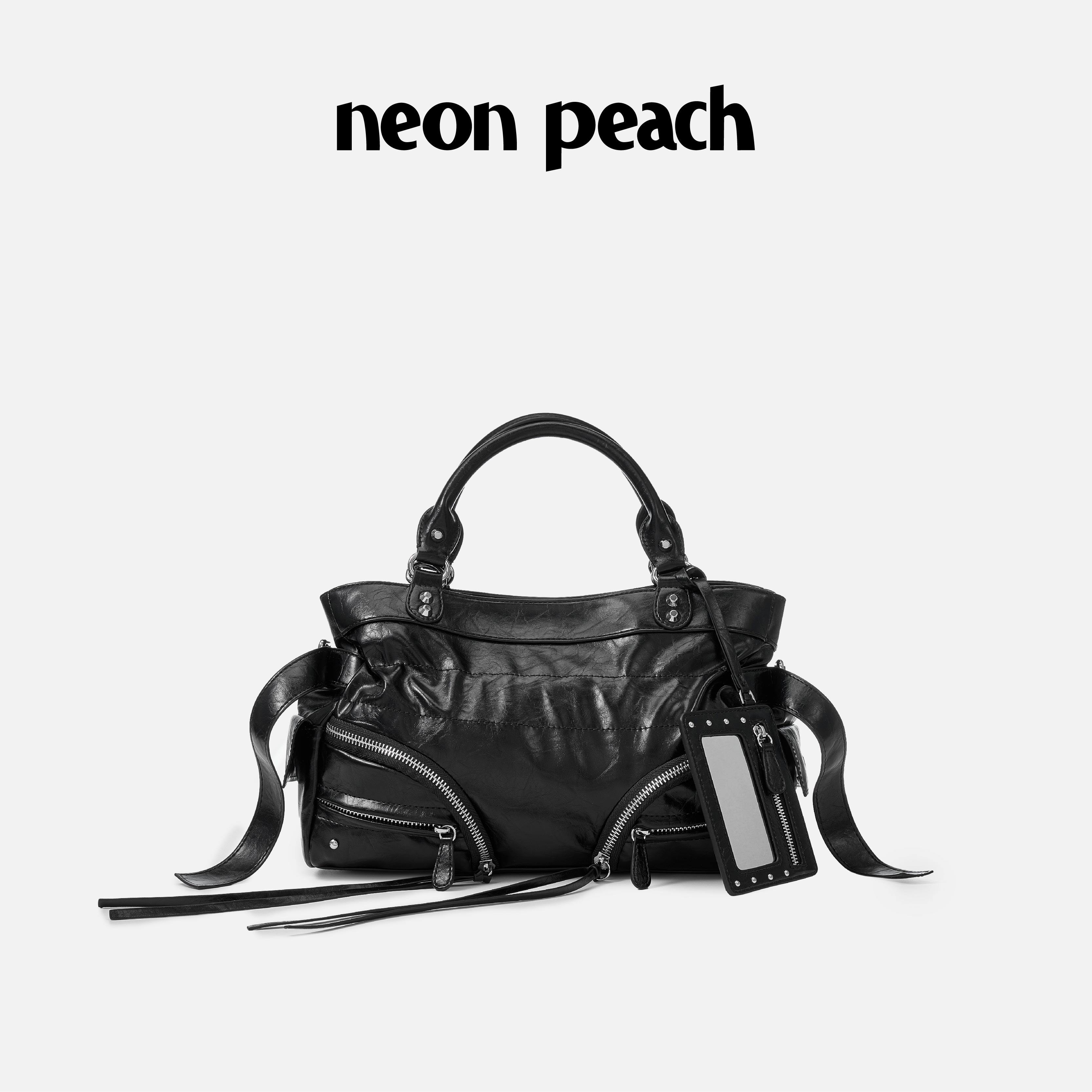 NEON PEACH霓桃油蜡机车包通勤大容量单肩斜挎包手提包托特包小号