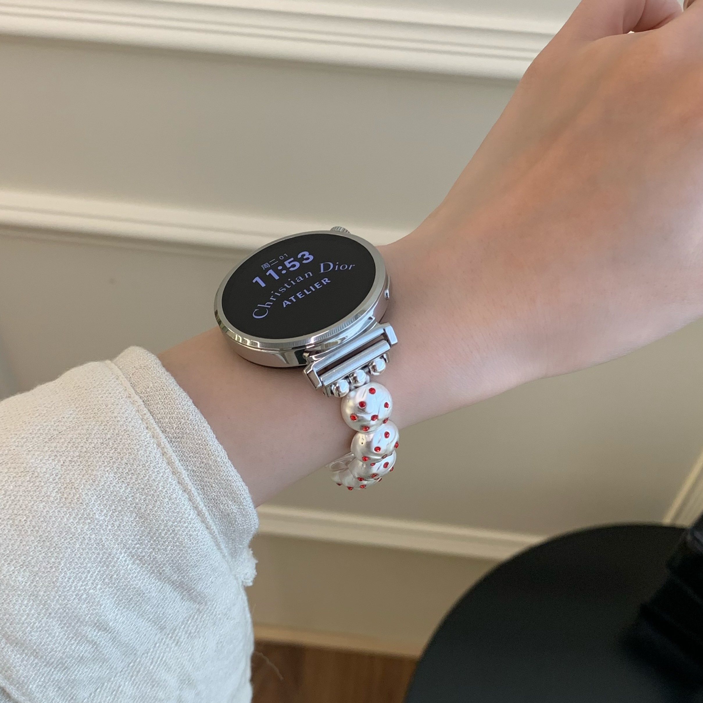 适用华为gt5/6手表表带gt4女款金属轻奢珍珠钻gt32prowatch3/fit4