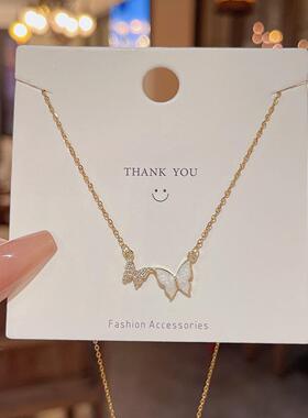 韩国新款不对称贝母蝴蝶结项链女