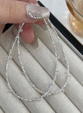 S925纯银波光闪闪碎银子脚链ins