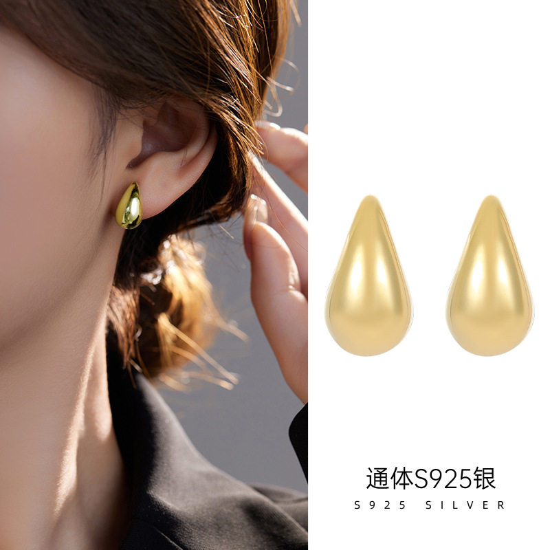 高级感S925银女士泪珠粗耳环时尚