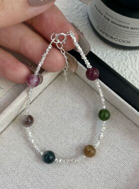 S925银彩色碎银子手链女小众设计