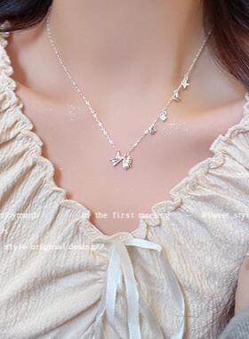 在逃公主银色蝴蝶结项链女小众