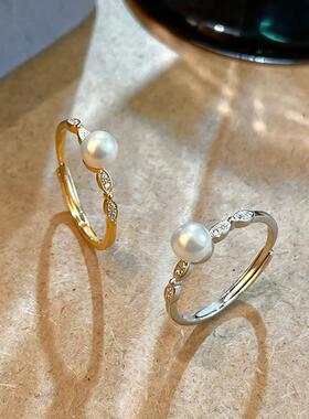 S925银简约新品气质珍珠戒指女冷