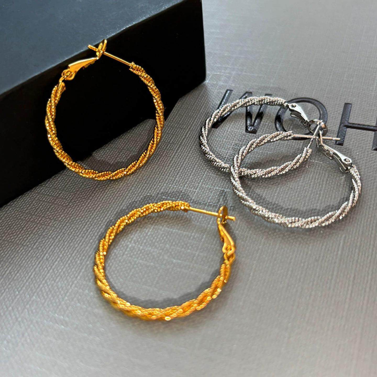 欧美素圈麻花耳环女轻奢高级感小众耳圈2026年新款潮时尚个性耳饰