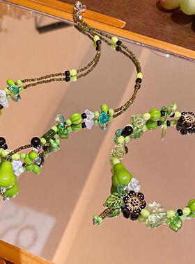 韩系甜美气质绿色串珠植物青梨