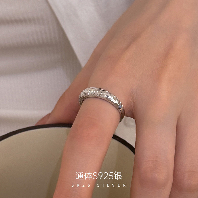S925银轻奢碎冰冰戒指女简约开口图片