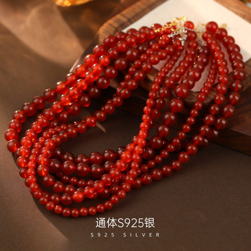 高级感S925银红玛瑙串珠项链女新