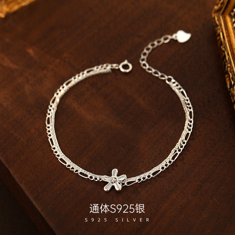 高级感S925银ins风精致双层花朵图片