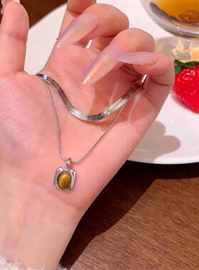 小众高级感双层叠戴锁骨链美拉德