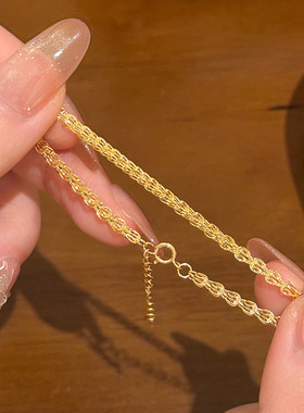 S925纯银镀14金色凤尾手链女简约