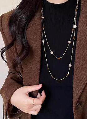韩系爆款虎眼石双层叠戴项链轻奢