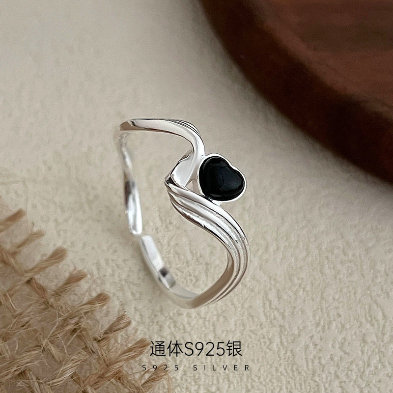 高级感S925银韩国风波浪爱心戒指