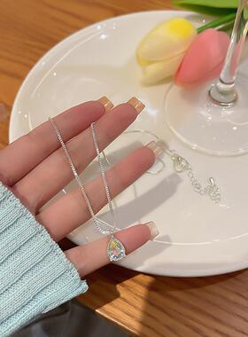 轻奢小众锆石水滴形钛钢项链女