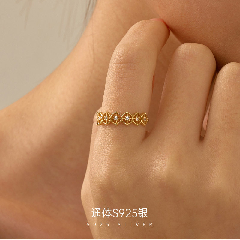 高级感S925纯银日系法式镂空菱形