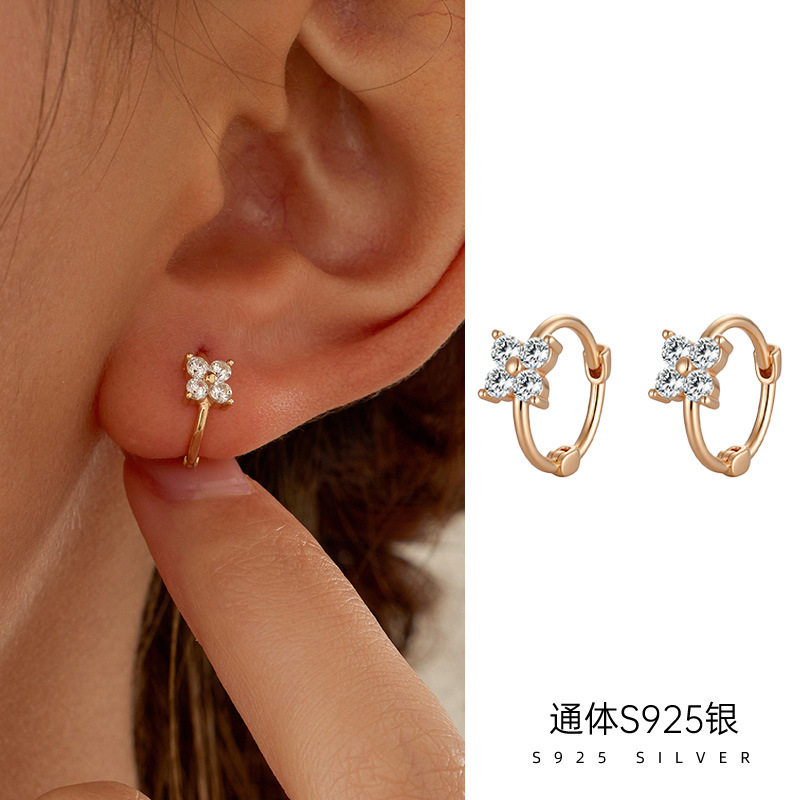 高级感S925纯银轻奢四叶草耳扣耳