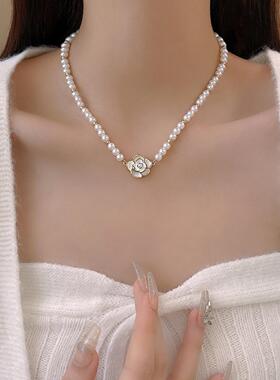 韩国新款轻奢小众山茶花项链女