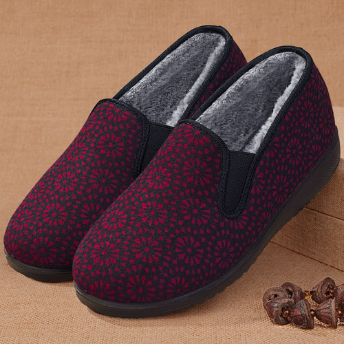 冬季加绒加厚平底奶奶棉鞋