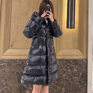 收腰显瘦修身 中长款 连帽鹅绒加厚保暖亮面羽绒服女 m蒙家冬季 新款