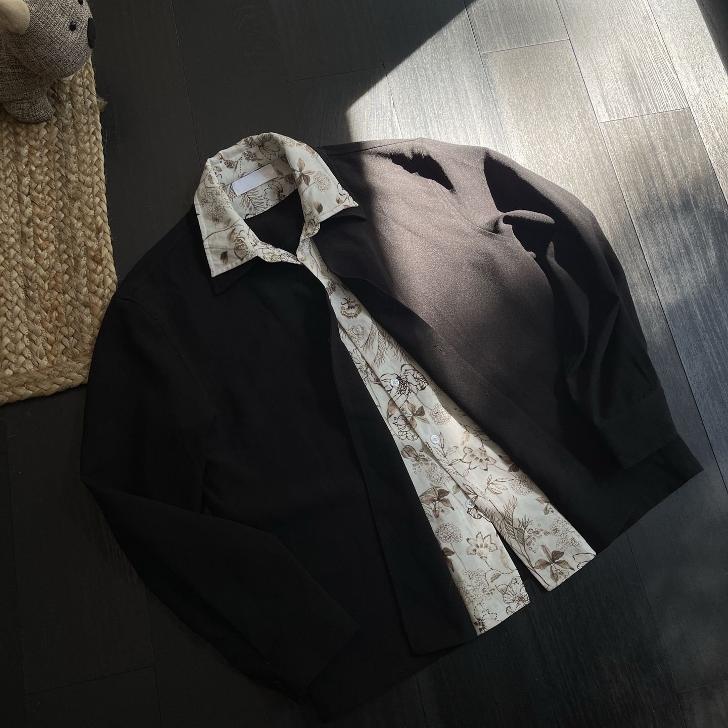 wonder1v优雅花里假两件衬衫夹克翻领拉链cleanfit冬休闲上衣外套