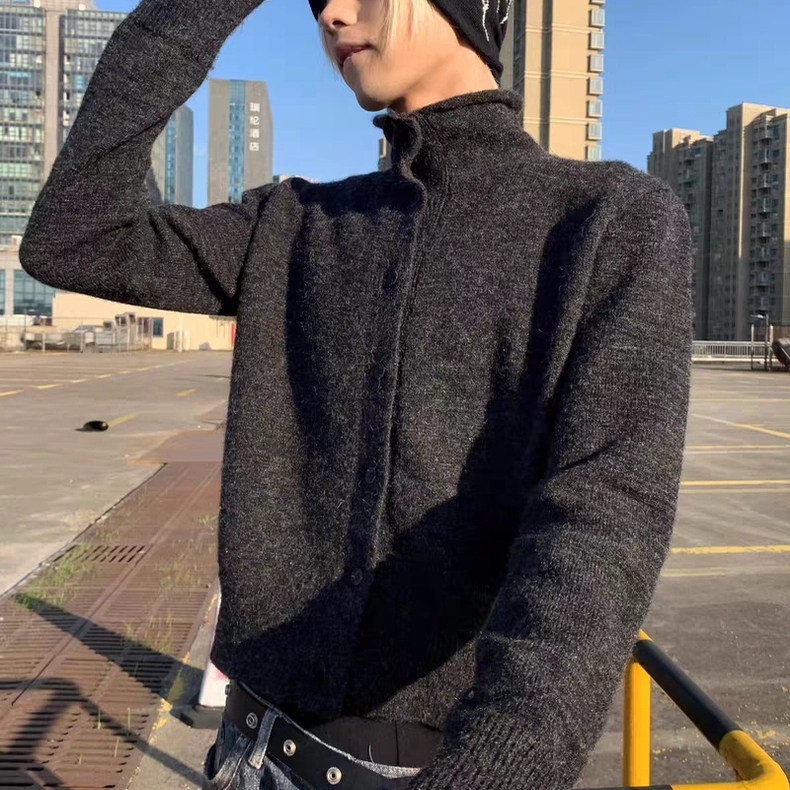 wonder1v羊毛混纺卷边开针织衫/毛衣