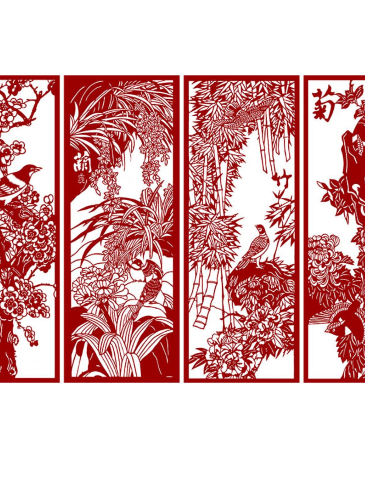 高清梅兰竹菊精细剪纸图案底稿纯手工刻纸图样中国风剪纸镂空窗花