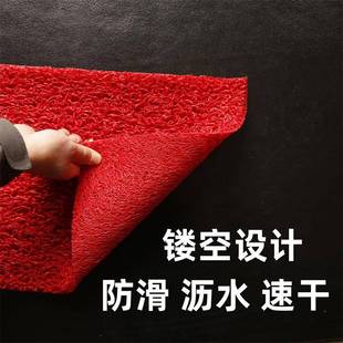 pvc通底垫子丝圈地垫透底镂空地毯喜庆红色12mm无底家用地板