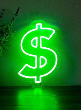 led霓虹灯美元形状绿色霓虹标牌室内家居透明背板墙挂装饰灯发光