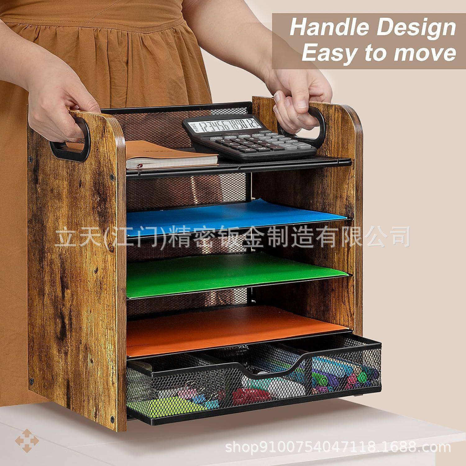 热销桌面多层文件置物架办公室书架木质办公收纳架储物架文件框