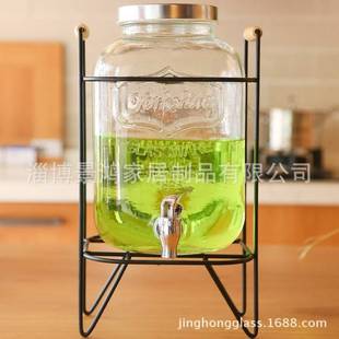 包邮 5升玻璃果汁罐带龙头自酿酵带素瓶酒泡瓶饮水桶密封瓶铁架