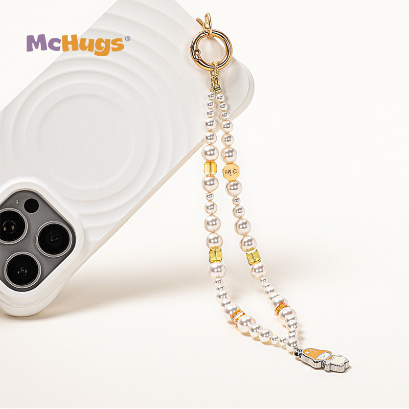 McHugs晶奢手机链进口Swarovski珍珠水晶镀真金珠立体合金吊坠
