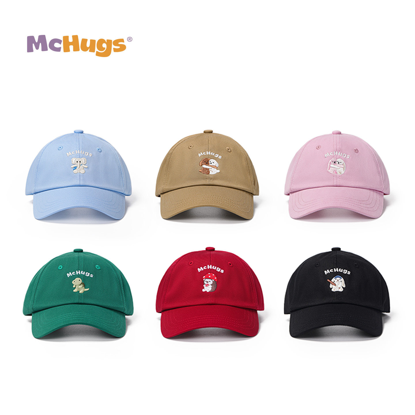 McHugs简约字母刺绣鸭舌帽男纯棉软顶遮阳百搭棒球帽女夏休闲时尚