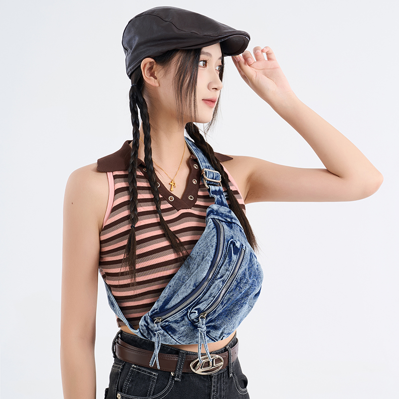 水洗牛仔腰包胸包小斜挎包