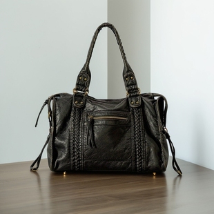 y2k女大容量包机车包法式 潮酷 复古单肩斜挎包腋下托特包做旧时尚