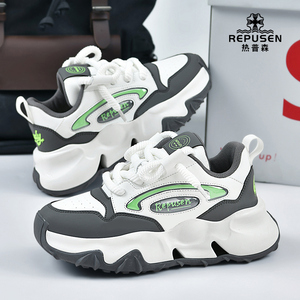 REPUSEN/热普森小个子厚底增高老爹鞋女2023新款真皮运动休闲鞋男