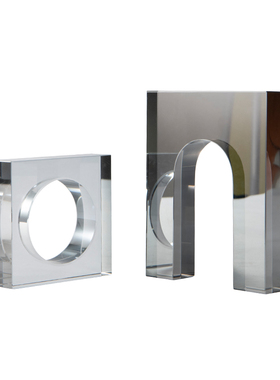 Rzone 现代简约欧式轻奢水晶几何体透明L摆件样板房售楼处软装饰