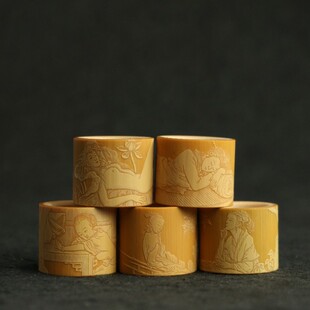 东阳名家袁江精工非遗留青雕刻《侍F女图》文玩把件扳指收藏竹迹