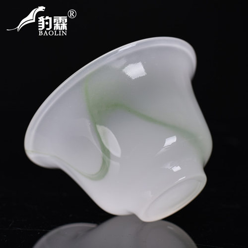 琉璃白玉三e才盖碗带盖泡茶杯单个茶碗景德镇茶具大号水墨水晶玻