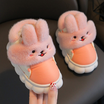 冬季卡通可爱兔子加绒加厚保暖厚底室内外防滑软底包根儿童棉拖鞋