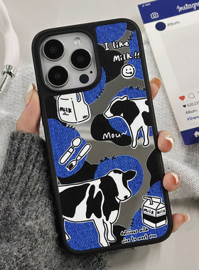 适用于苹果Ipone14ProMax奶牛手机壳11蓝色对称13ProMax黑色温馨14Pro个性牛奶12ProMax白色大气13Pro逸欢