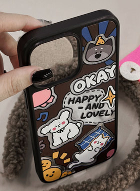 适用于苹果Ipone14Pro小狗手机壳14ProMax星星蓝色15ProMax灵动粉色11音符笑脸12Pro图案棕色13Pro小猫