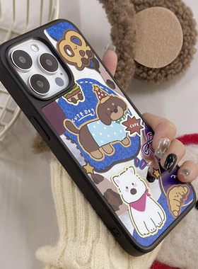 适用于苹果Ipone15ProMax小狗手机壳13ProMax紫色精致13猴子星星16Pro汉堡棕色12Pro蝴蝶结规整11蓝色