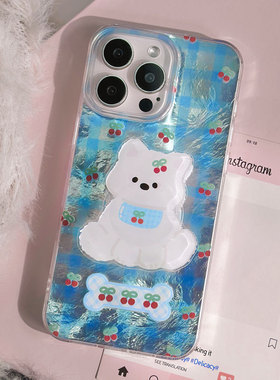 适用于苹果Ipone11樱桃手机壳14ProMax透明吸睛16ProMax骨头艺术16Pro粉色蓝色13ProMax童趣白色15ProMax萌犬