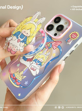 适用于苹果Ipone12ProMax爱丽丝手机壳15ProMax支架雅致14ProMax舒适潮流15Pro英文蝴蝶结灵动兔子