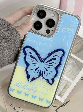适用于苹果Ipone14Pro肤感手机壳15ProMax甜美大气11沉稳蝴蝶16Pro英文吸睛13ProMax蓝色渐变12Pro治愈