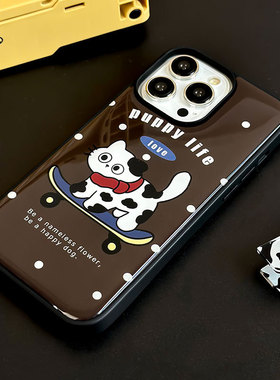 适用于苹果Ipone16Pro棕底手机壳14ProMax浪漫俏皮15ProMax滑板猫卡通12Pro英文百搭13ProMax明快创意11治愈