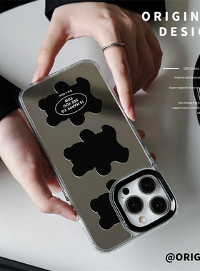 适用于苹果Ipone14ProMax小熊手机壳13Pro现代文艺15Pro镜面简约14Pro黑色高级15ProMax百搭创意11大气