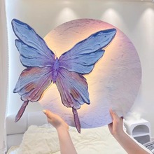 法式蝴蝶装饰画入户玄关高级走廊客厅过道壁画挂画带灯立体砂岩