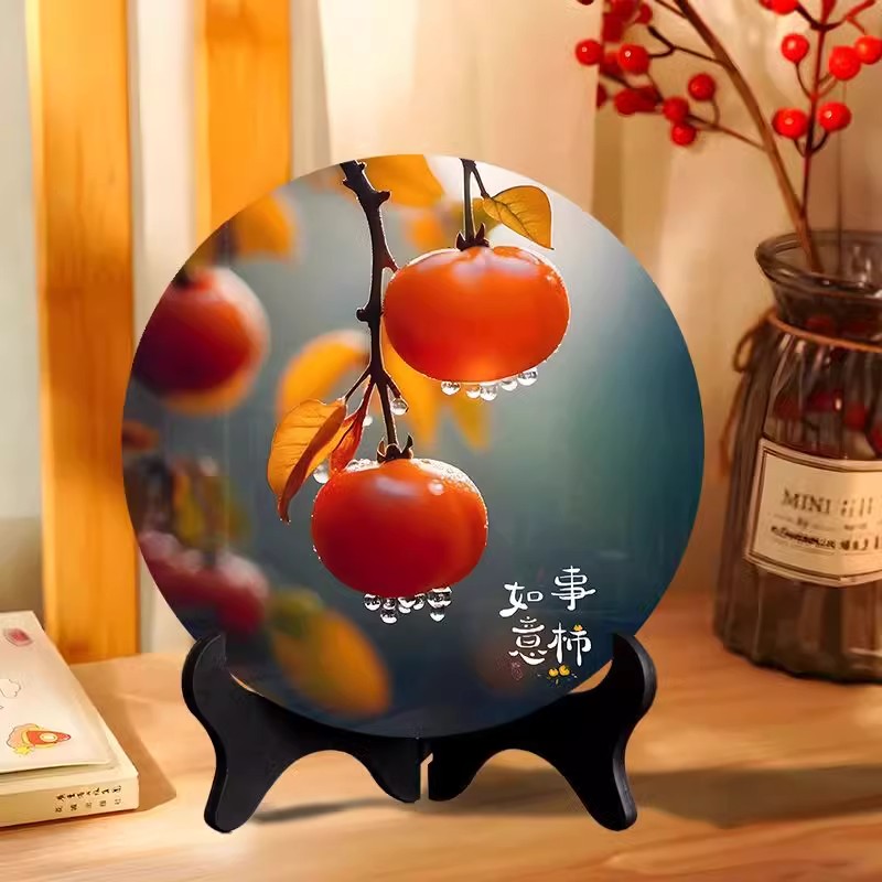 柿子摆件好运吉祥寓意好现代装饰画相框餐厅桌面饰品家用乔迁礼品图片